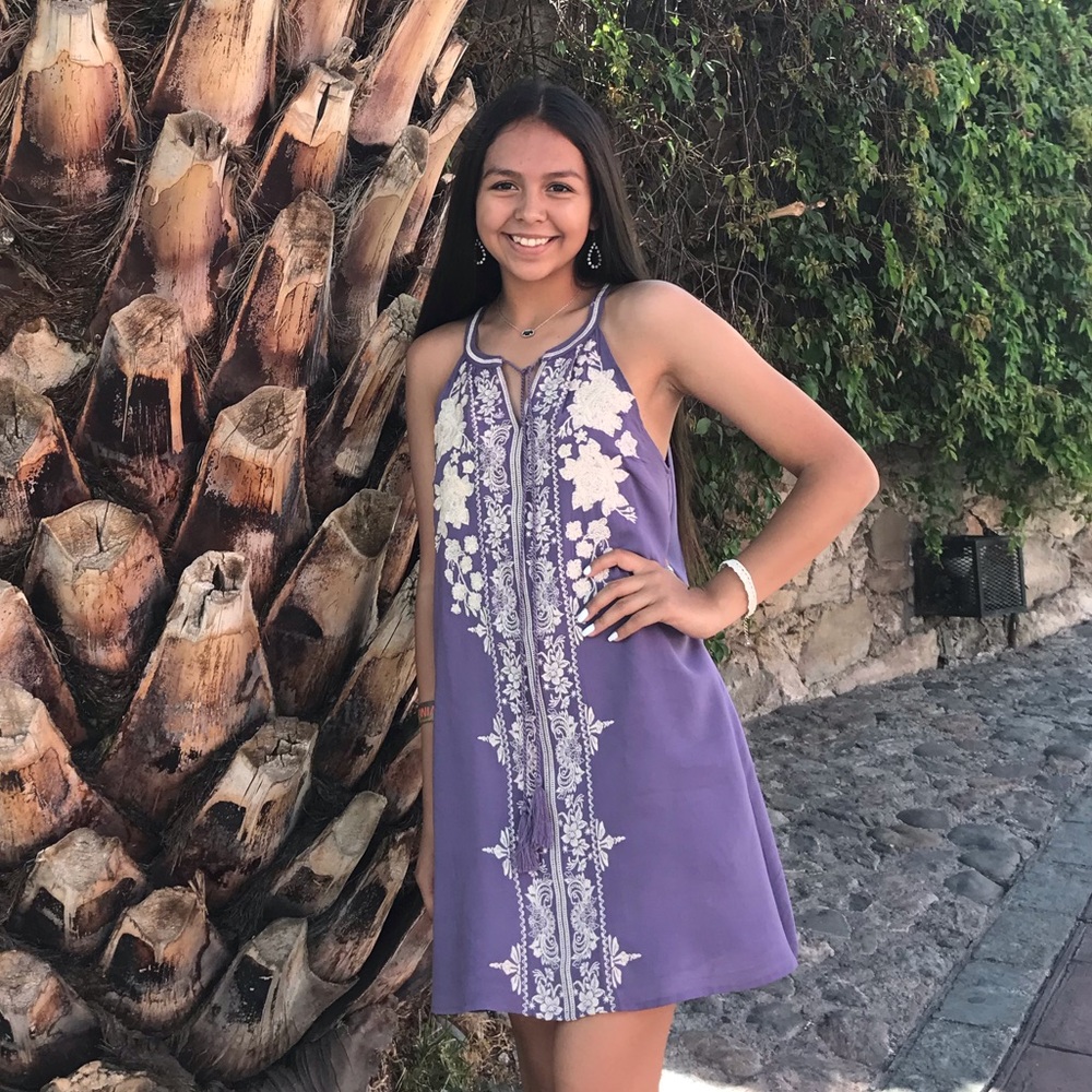 purple embroidered dress